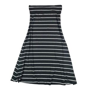 Vintage Black & grey striped tube top dress‎ / foldover skirt